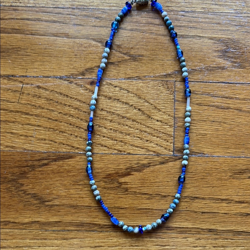 Blue and Tan Beaded Necklace